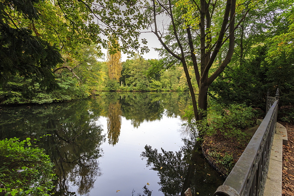 Autumn evening in Tiergarten Park, Lake with reflections, Berlin, Germany, Europe