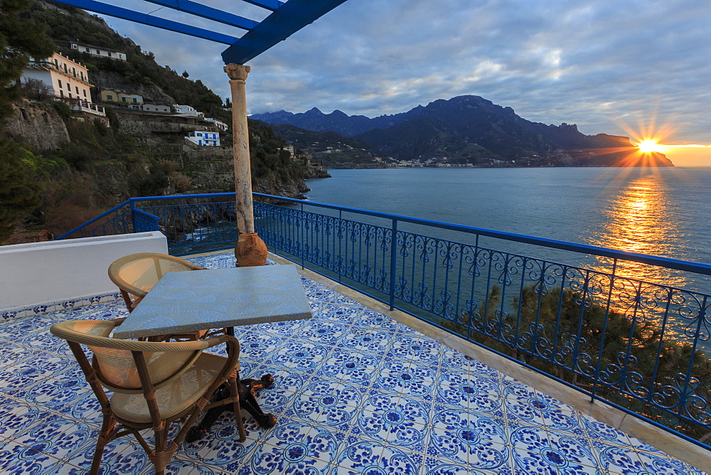 Sunrise, dawn on the Costiera Amalfitana (Amalfi Coast), UNESCO World Heritage Site, Campania, Italy, Europe