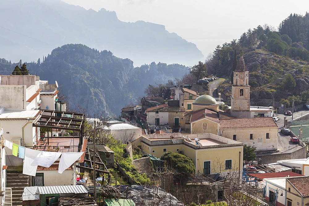 Pogerola and misty hillsides beyond, Costiera Amalfitana (Amalfi Coast), UNESCO World Heritage Site, Campania, Italy, Europe