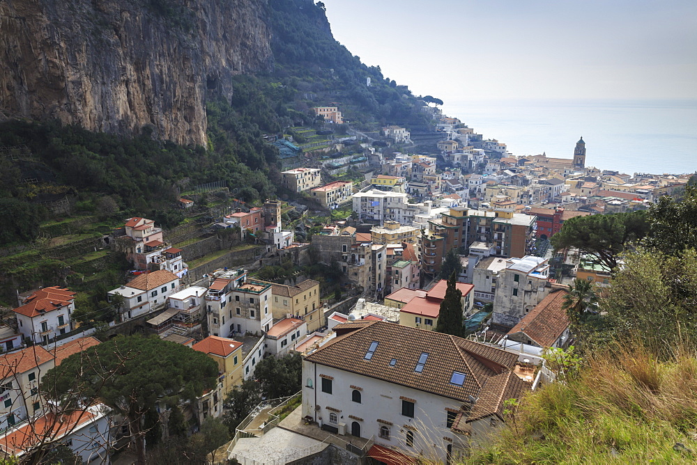 Elevated view of Amalfi, Costiera Amalfitana (Amalfi Coast), UNESCO World Heritage Site, Campania, Italy, Europe