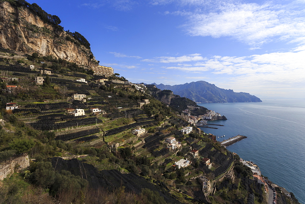 View towards Amalfi, from Pastena, Costiera Amalfitana (Amalfi Coast), UNESCO World Heritage Site, Campania, Italy, Europe