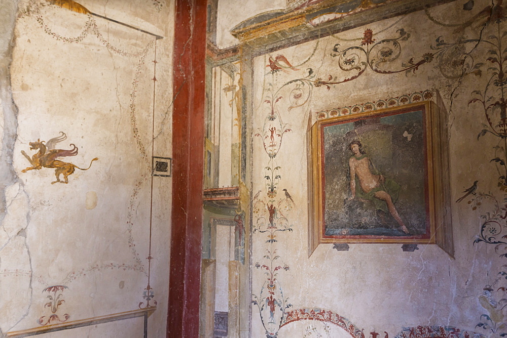 Frescoes, Casa dell'Ara Massima, Roman ruins of Pompeii, UNESCO World Heritage Site, Campania, Italy, Europe