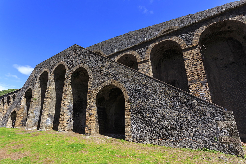 Amphitheatre exterior detail, Roman ruins of Pompeii, UNESCO World Heritage Site, Campania, Italy, Europe