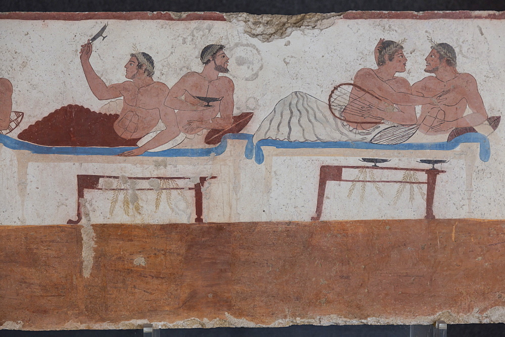 Painted Tomb of the Diver detail, National Archaeological Museum, Paestum, UNESCO World Heritage Site, Campania, Italy, Europe