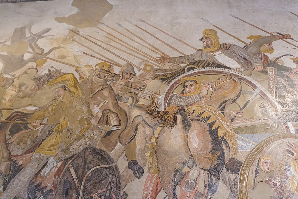 Roman mosaic, Battle between Alexander and Darius, from Pompeii House of the Faun, National Archaeological Museum, Naples, Campania, Italy, Europe