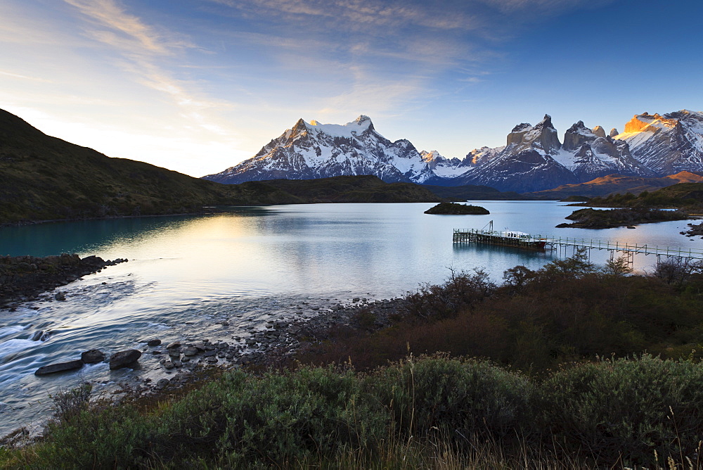 Sunset, Salto Chico, Lago Pehoe, Torres del Paine National Park, Patagonia, Chile, South America 