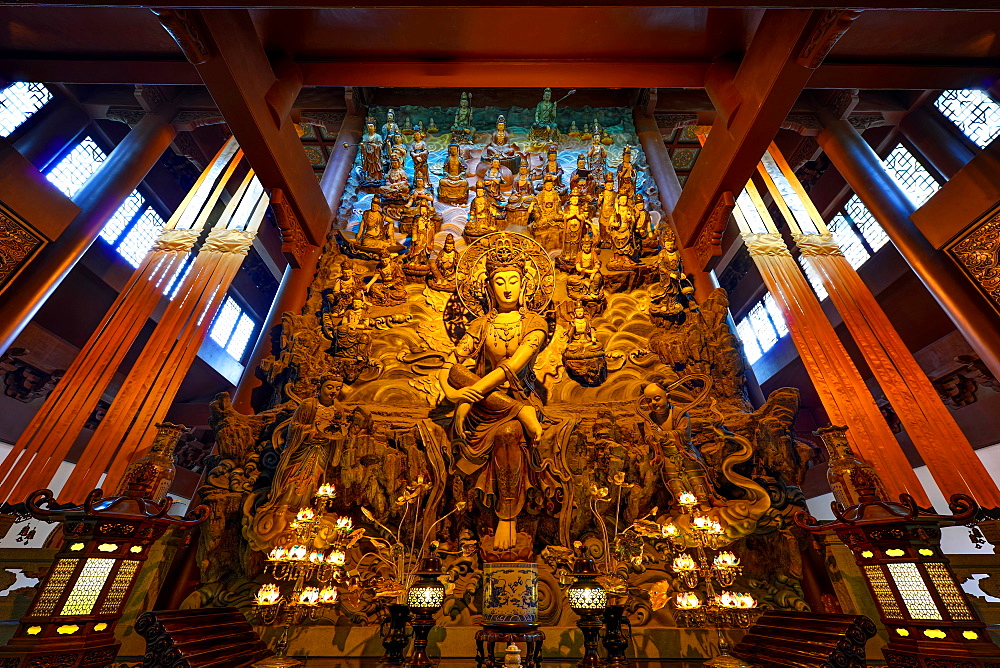 GuanYin Buddha with many smaller Buddhas at Yong Fu Temple, Hangzhou, Zhejiang, China, Asia 