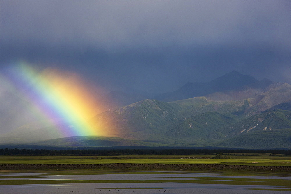 Rainbow over the steppe, Mongolia, Mongolia