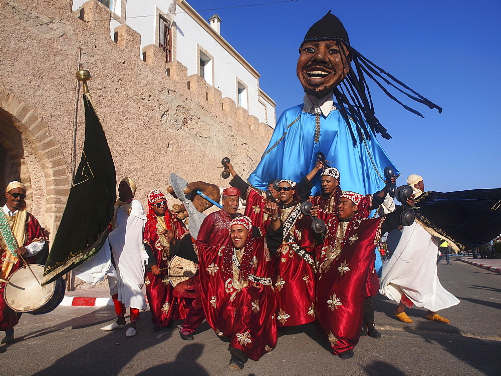 The grand opening parade of the Gnaoua Festival in Essaouira, Morocco, is like a big carnival with figures many metres high