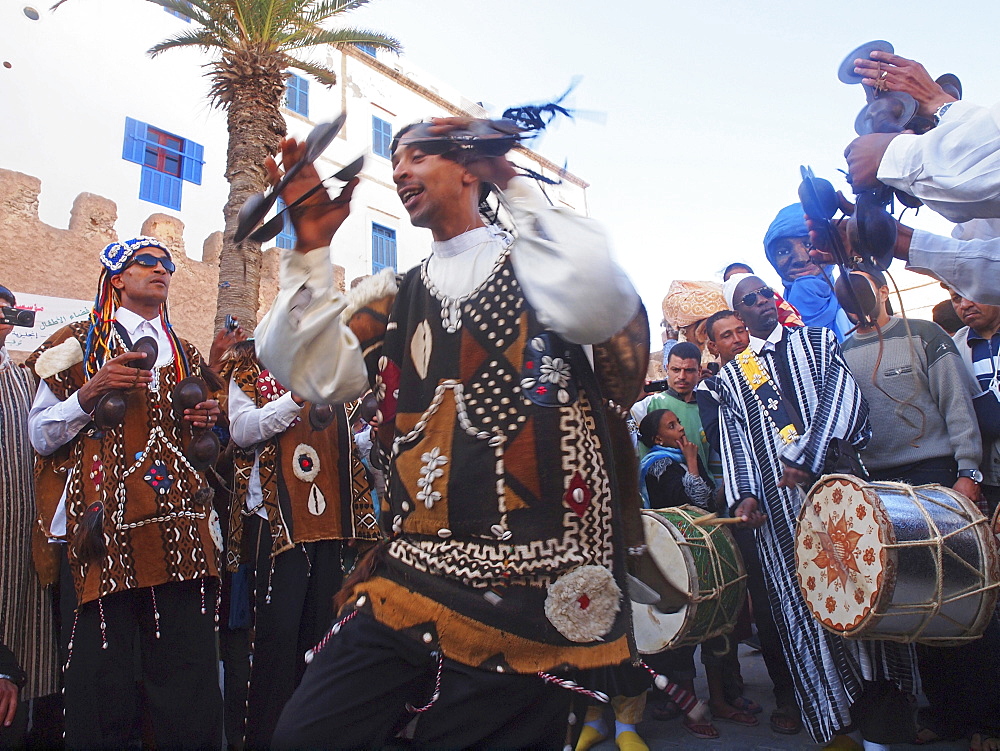 Musicians at the grand opening parade of the Gnaoua Festival (third weekend in June) Essaouira, Morocco