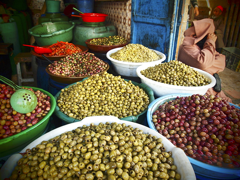 Local olives for sale in the main street in the Medina of Essaouira, Morocco