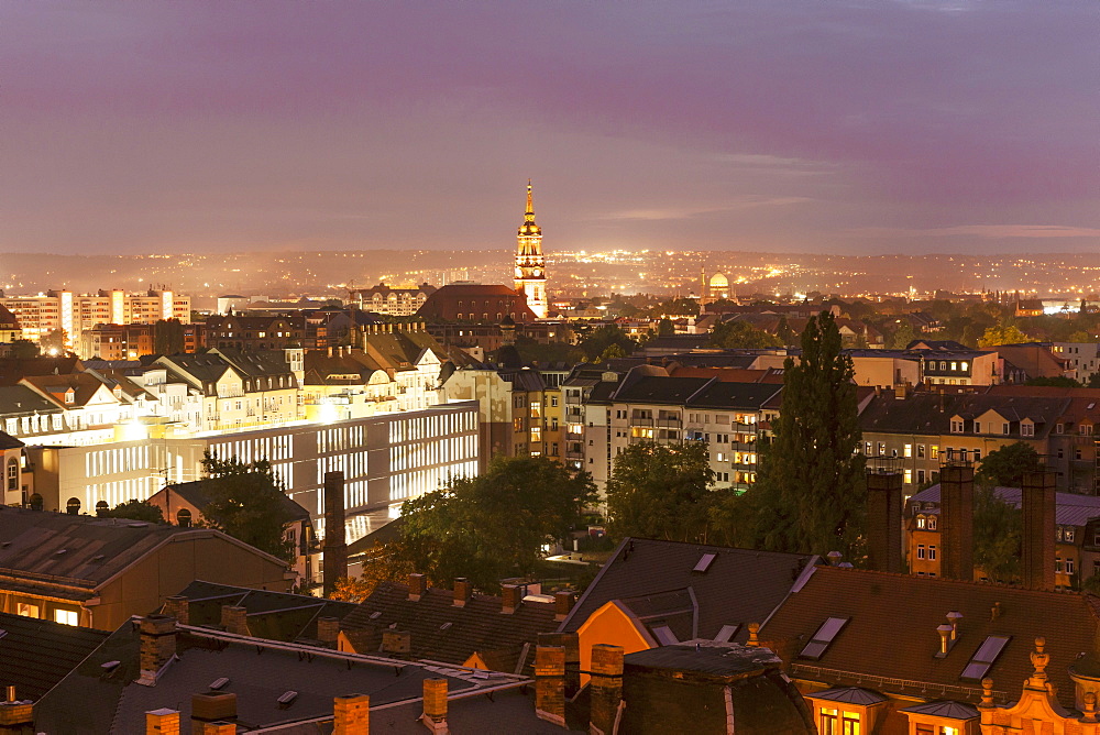 A view of Dresden from the Martin Luther church in Ã„usserer Neustadt in the evening