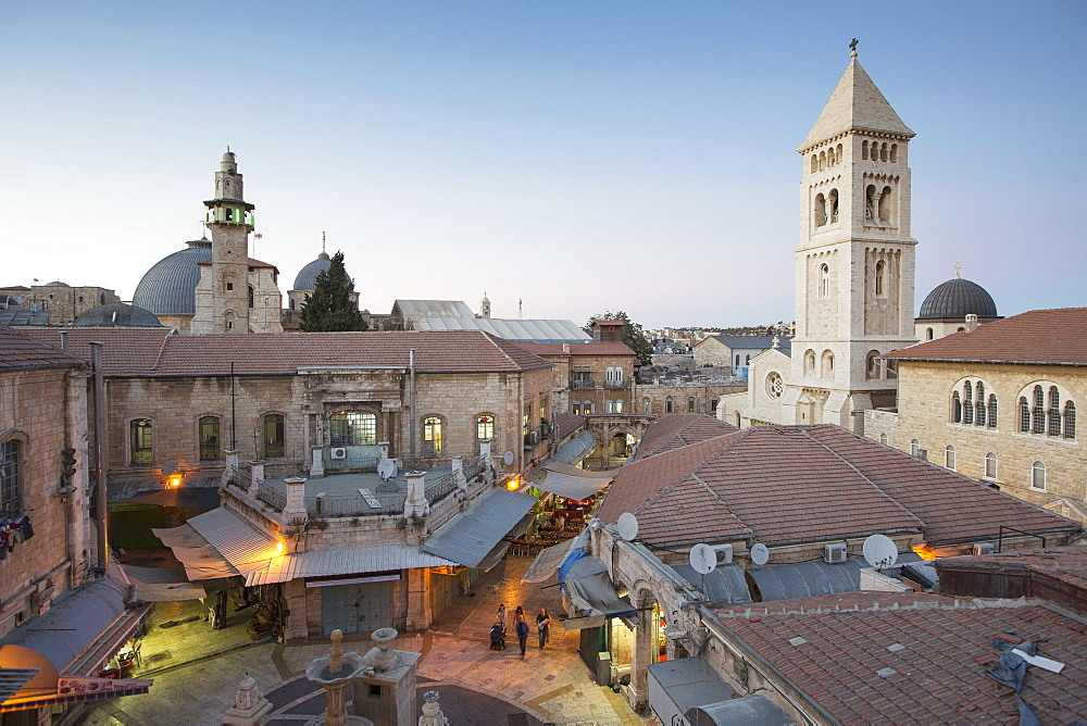 A view of the Church of the Redeemer and the Church of the Holy Sepulchre in the Christian quarter, Jerusalem, Israel