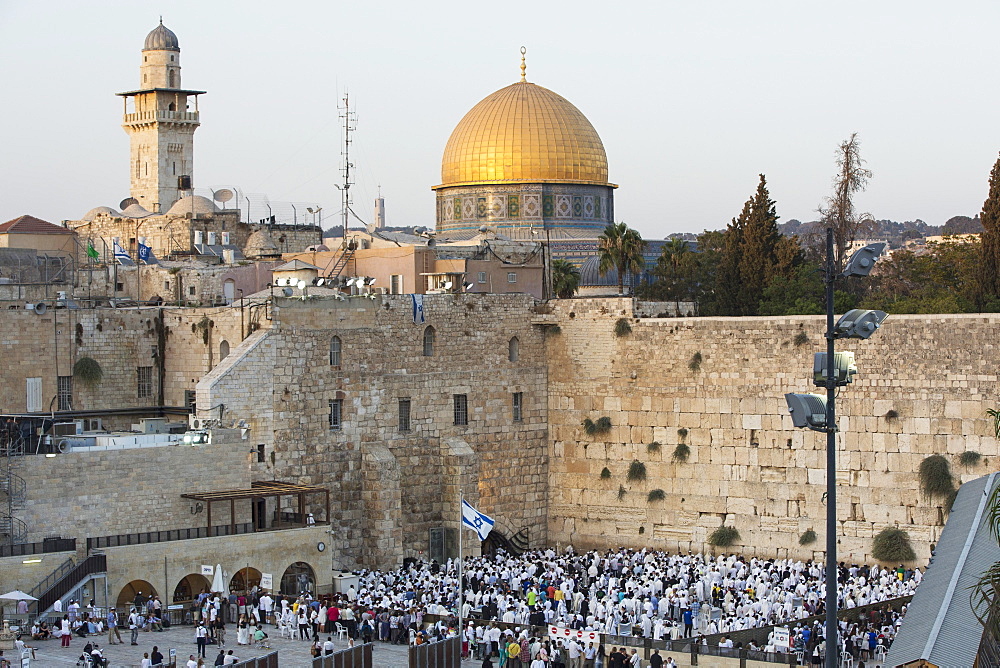 Jews praying at the Feast of Tabernacles in front of the Wailing Wall, Jerusalem, Israel