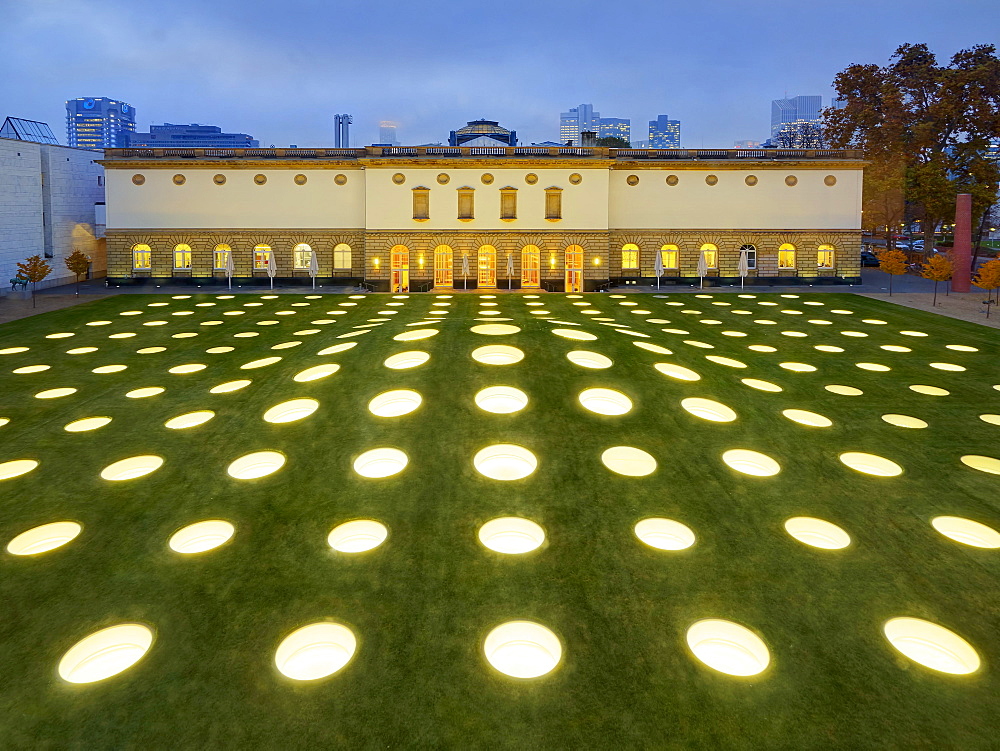 The illuminated garden of the Museum StÃ¤del, Frankfurt am Main, Germany