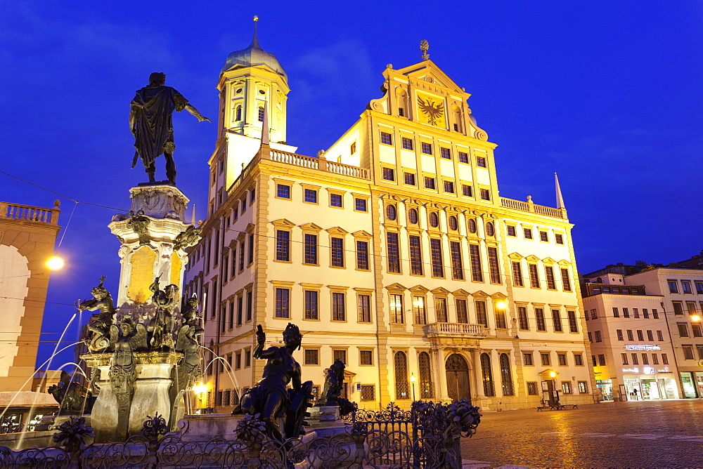 View of Augustus fountain and city hall in Augsburg, Bavaria, Germany