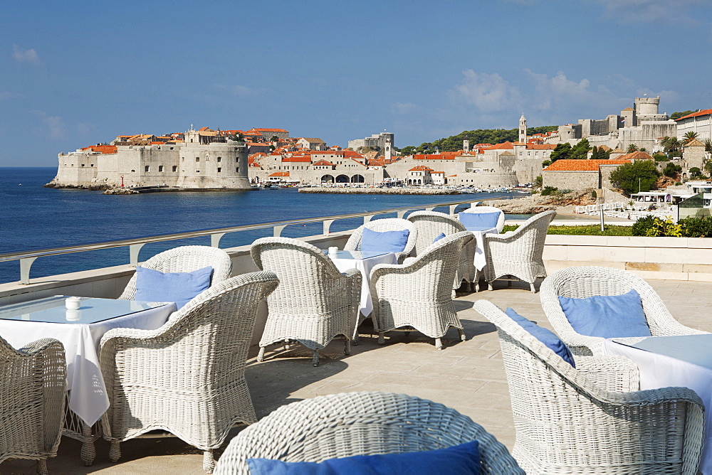 Breakfast terrace beside sea, Dubrovnik, Croatia