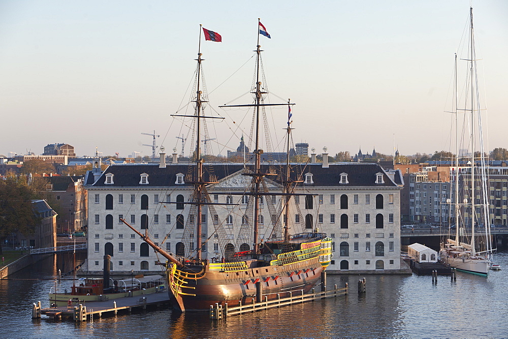 Ship Amsterdam in front of National Maritime Museum, Amsterdam, Netherlands