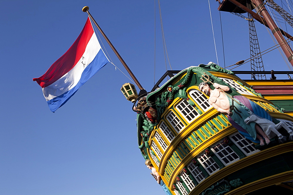 Flag of Netherlands on Ship Amsterdam in Amsterdam, Netherlands