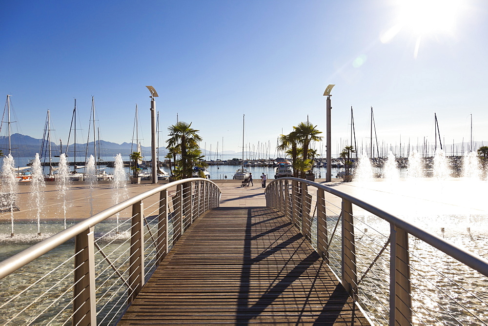 View of port Ouchy over bridge, Lausanne, Switzerland