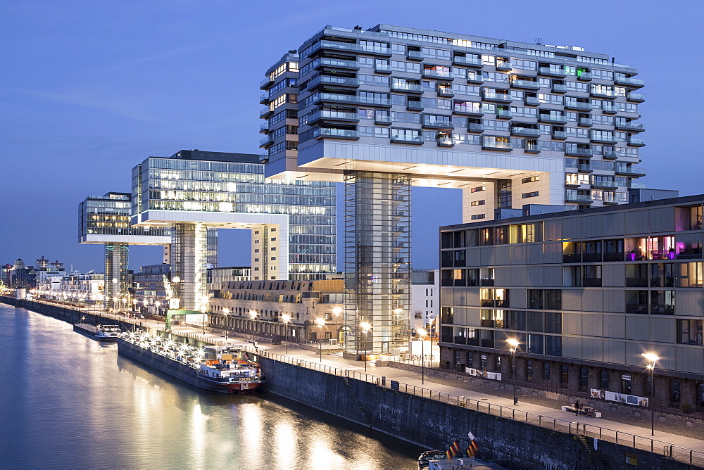 View of Kranhauser in Rheinauhafen in South City, Cologne, Germany