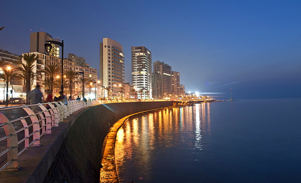 View of Corniche El-Manara skyline at waterfront, Beirut, Lebanon