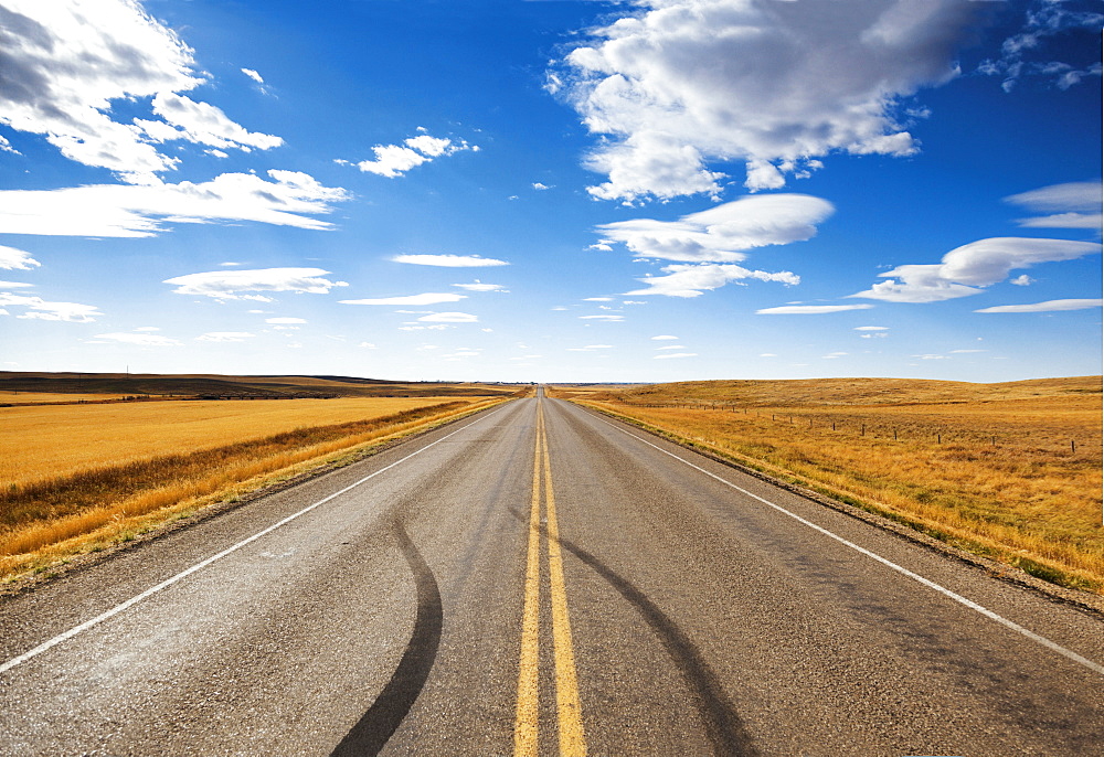 View of highway in Saskatchewan, Canada