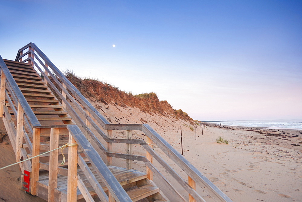 Staircase on beach of Brackley-Dalvay, Prince Edward island National park, Canada