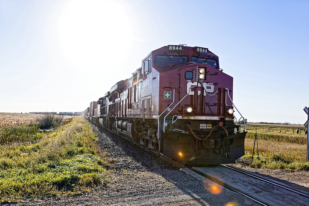 Train on track in Colon say, Saskatchewan, Canada