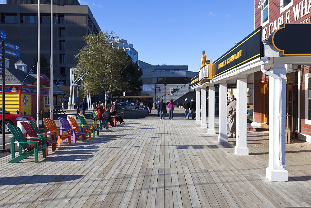 Halifax, web, Murphy's, and chairs on the pavement, Nova Scotia, Canada