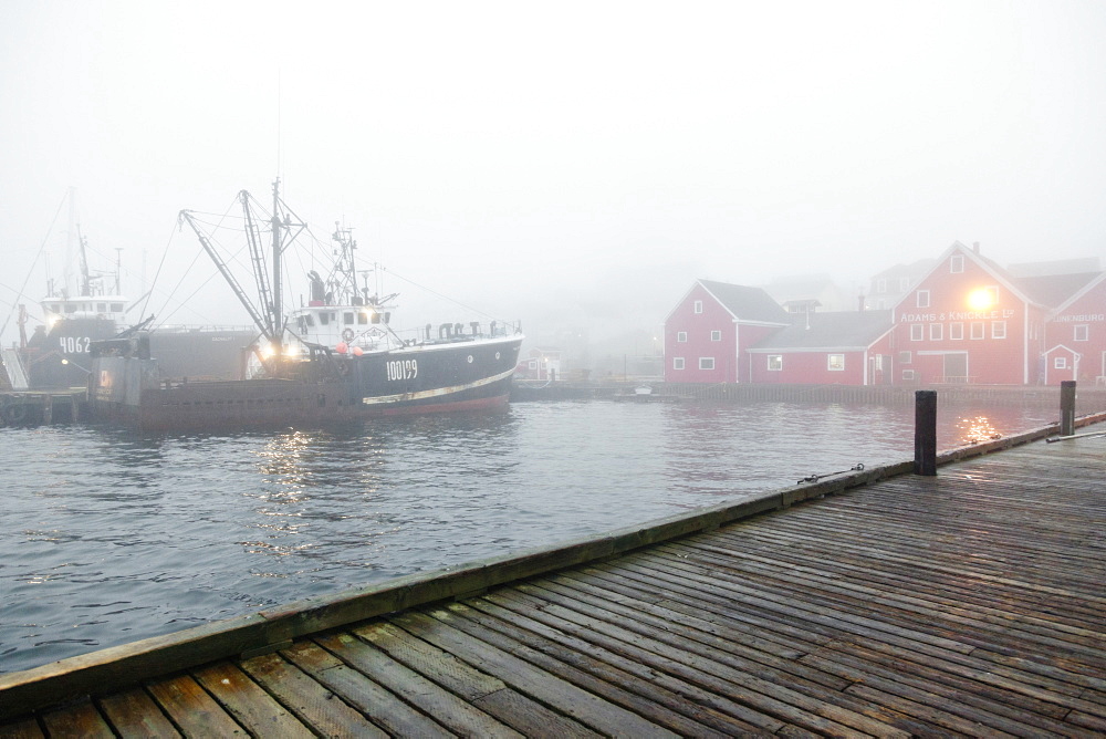 View of morning light fog in Lunenburg, Nova Scotia, Canada