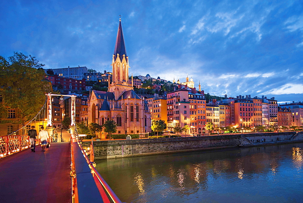 Illuminated Church of Saint-Georges in the Saone shore, Lyon, France