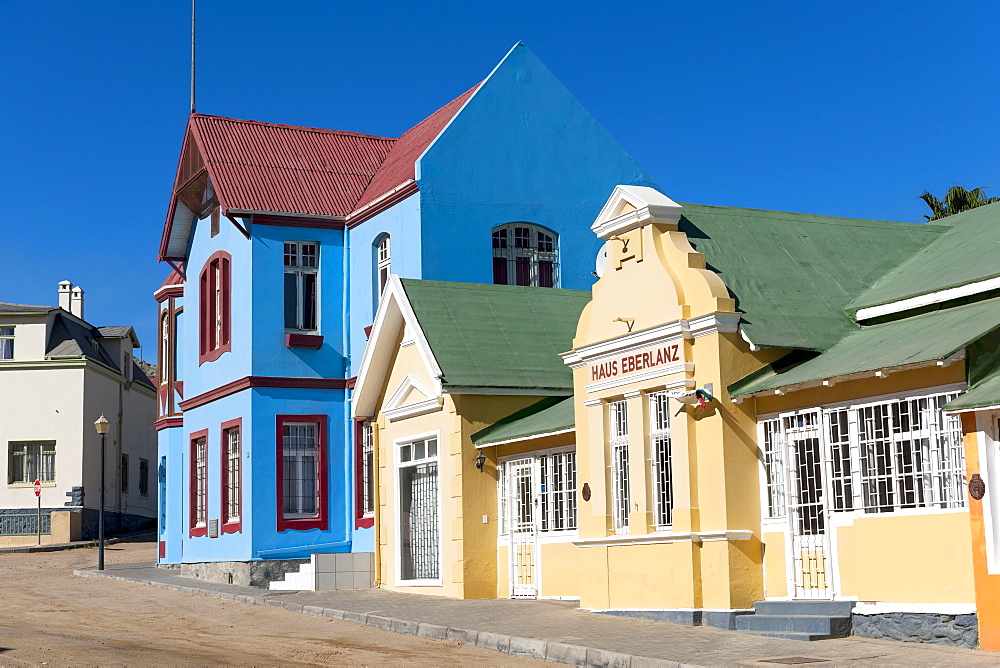 Colourful colonial-style houses in LÃ¼deritz, Namibia