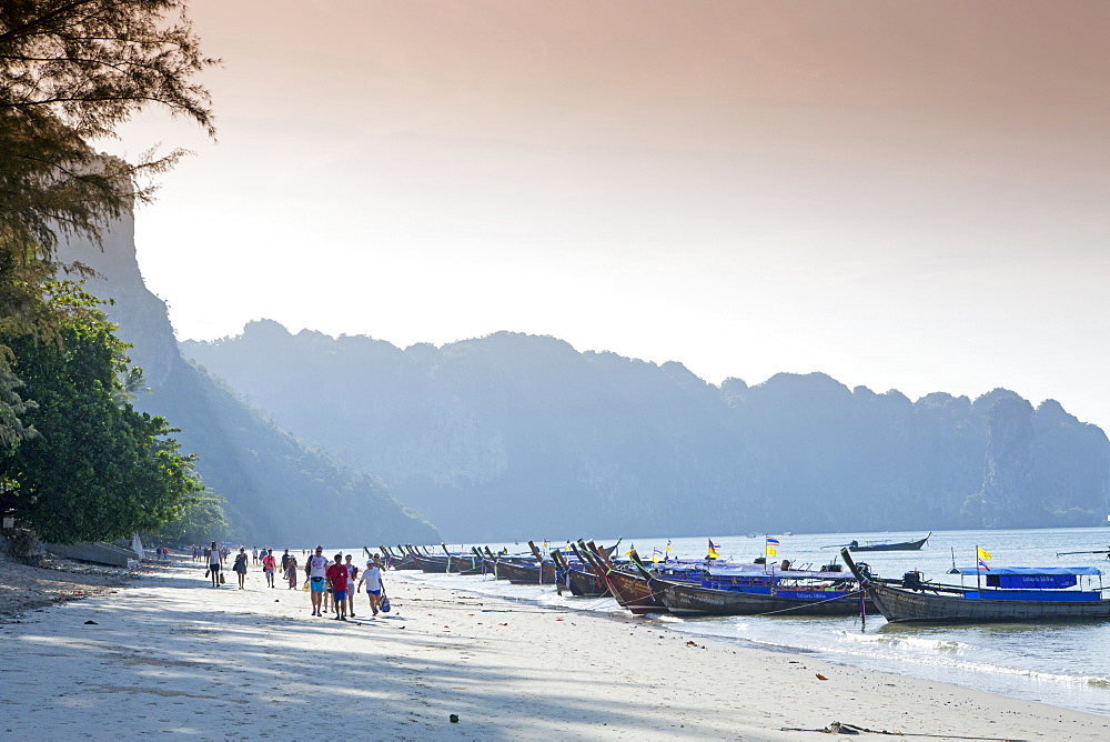 Long-tailed boats on Ao Nang beach near Krabi, Thailand, Southeast Asia, Asia