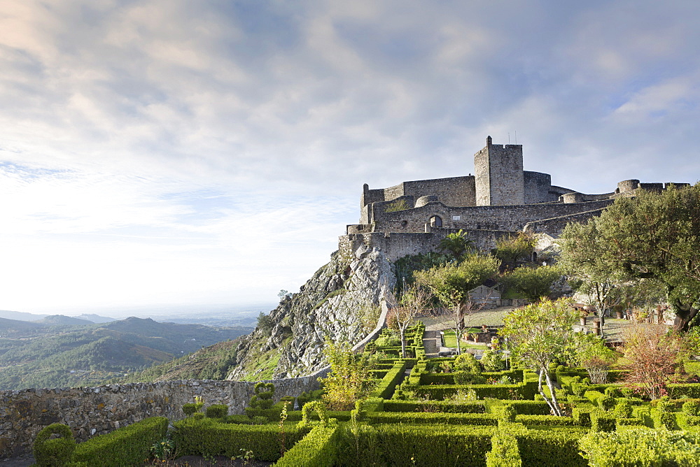 The 13th century medieval castle and gardens in Marvao, built by King Dinis, Marvao, Alentejo, Portugal, Europe