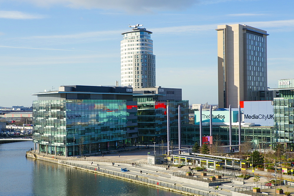 MediaCityUK, the BBC headquarters on the banks of the Manchester Ship Canal in Salford and Trafford, Greater Manchester, England, United Kingdom, Europe