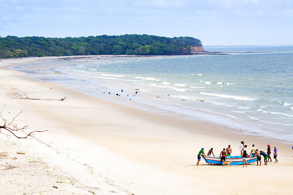 Fishermen on Joannes beach on Marajo island in the Brazilian Amazon, Para, Brazil, South America