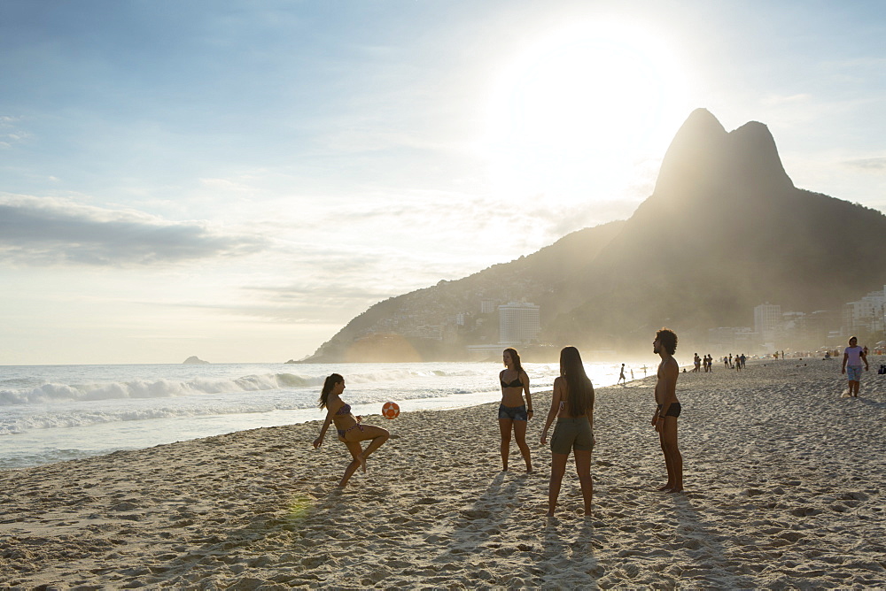 People playing altinha (football) on Ipanema beach, Rio de Janeiro, Brazil, South America