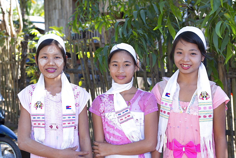 Karen villagers in traditional dress, Tanintharyi Region, Myanmar, Southeast Asia