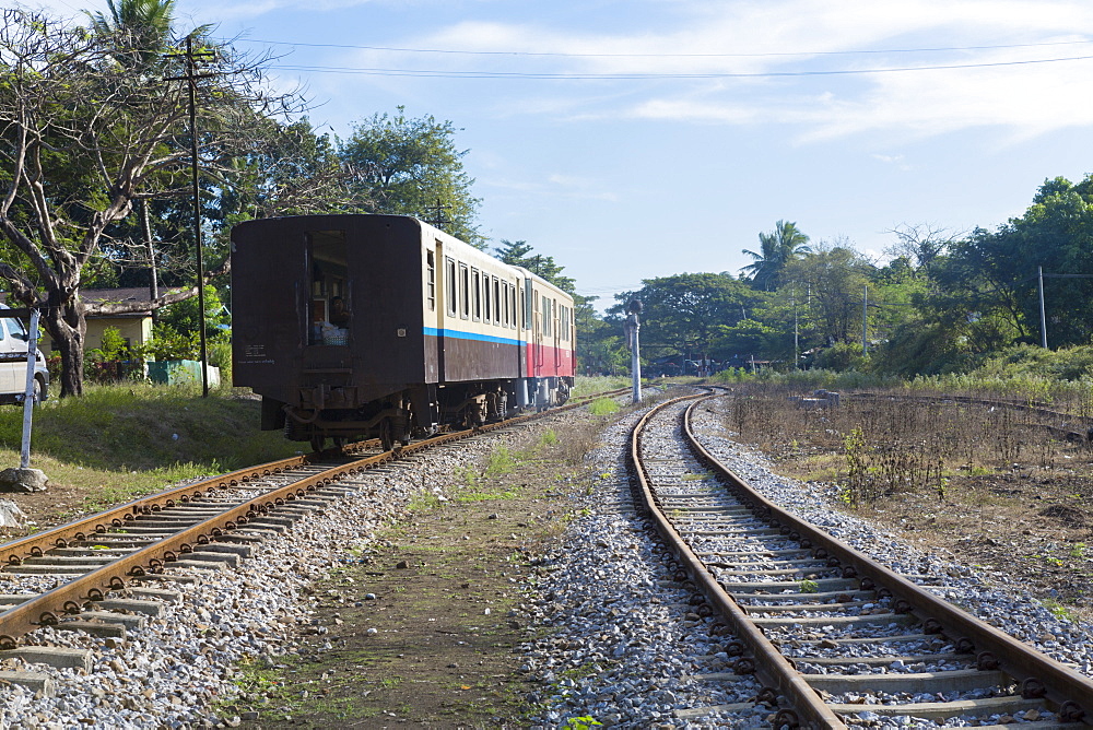 Railway train in Thanbyuzayat, Mon, Myanmar (Burma), Southeast Asia