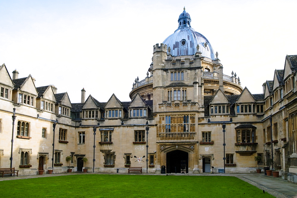 Brasenose College front quad, David Cameron's college, and the Radcliffe Camera, Oxford, Oxfordshire, England, United Kingdom, Europe