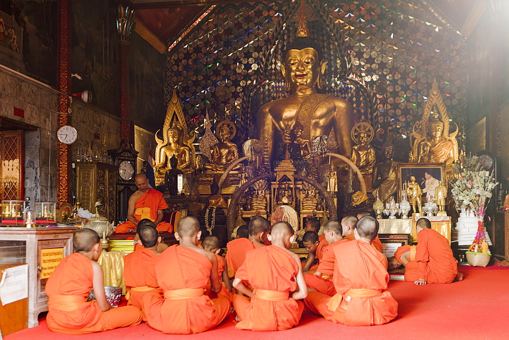 Buddhist novice monks in class at Doi Suthep temple, Chiang Mai, Thailand, Southeast Asia, Asia