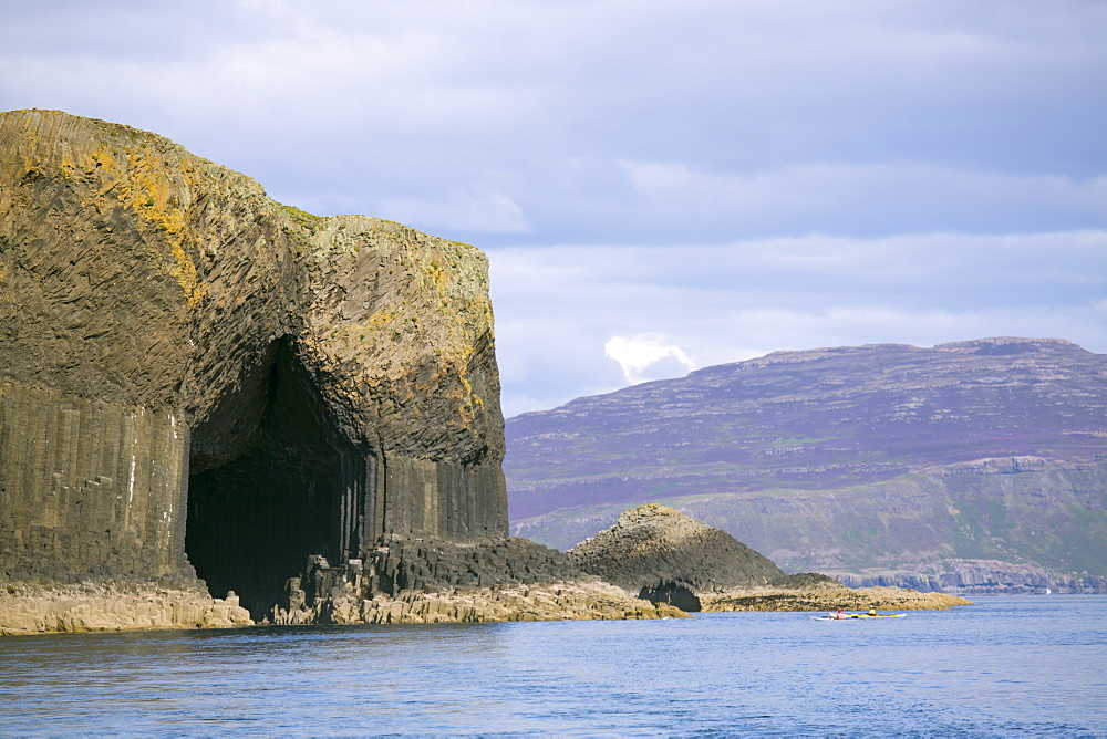 The mouth of Fingal's Cave, Staffa Island, with Mull in the distance, Inner Hebrides, Scotland, United Kingdom, Europe