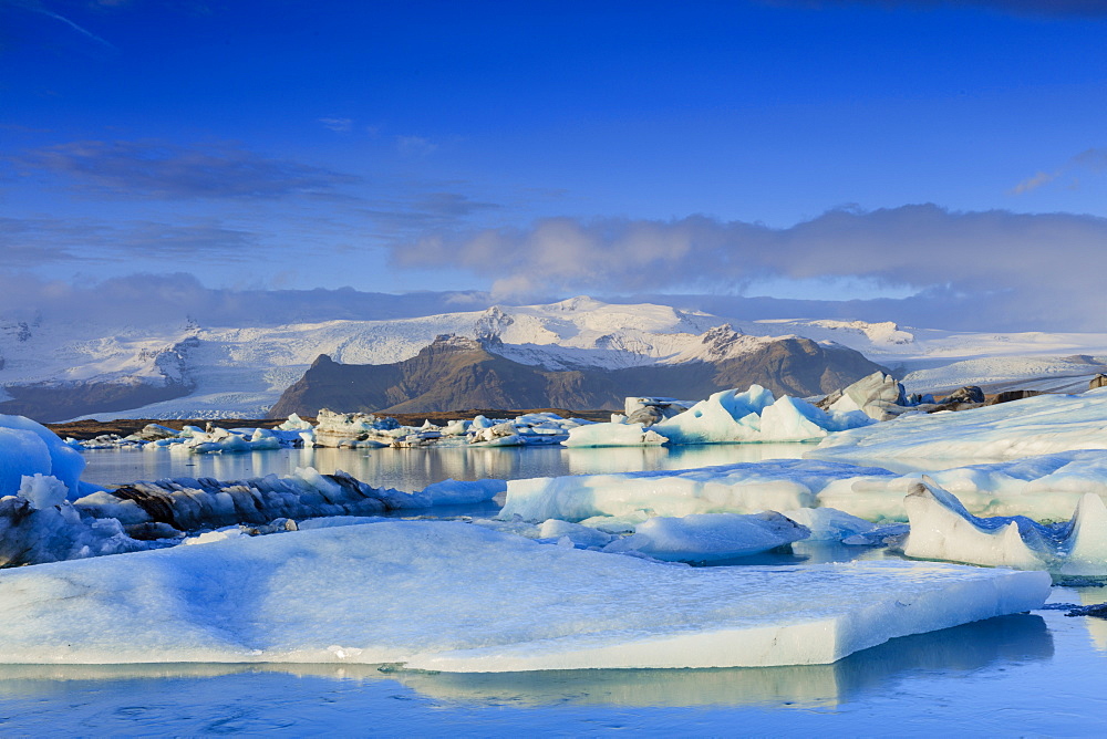 Icebergs in the Jokulsarlon glacial lake in Vatnajokull National Park in southeast Iceland, Polar Regions