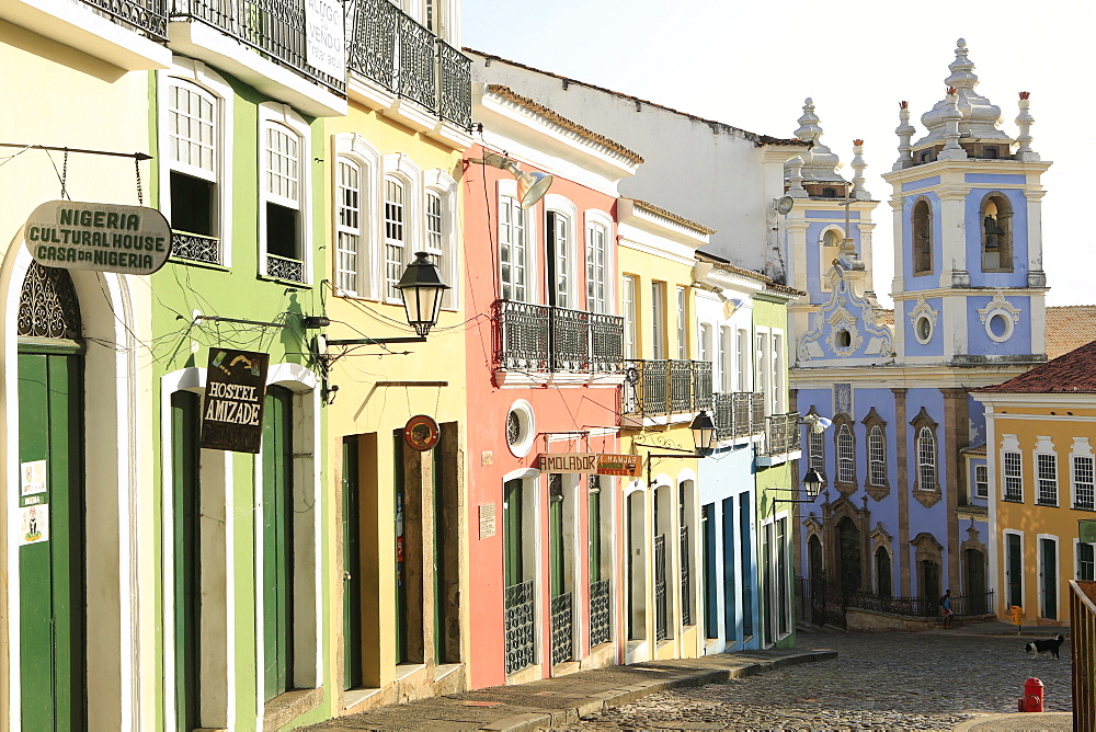 Pelourinho in city centre with Our Lady of the Roasary of Black People (Nossa Senhora do Rosario dos Pretos), UNESCO World Heritage Site, Salvador de Bahia, Bahia, Brazil, South America