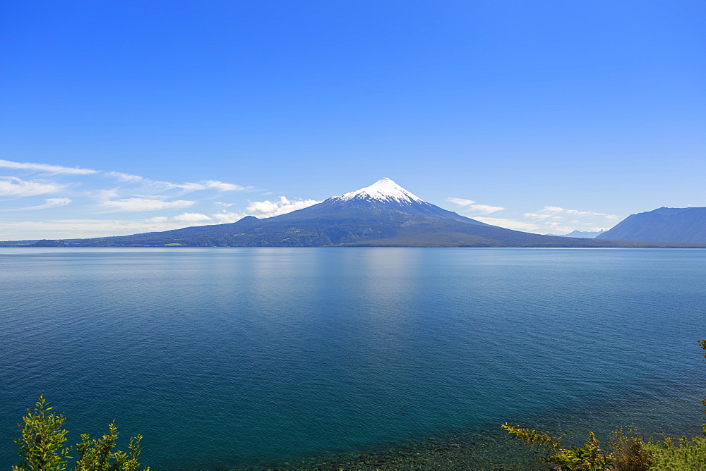 The 2652 metre tall Osorno Volcano, a conical stratovolcano, in northern Patagonia near Puerto Montt, Chile, South America