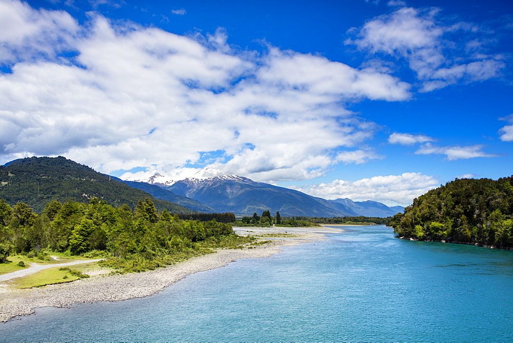 View of the Puelo River in Northern Patagonia, Chile, South America