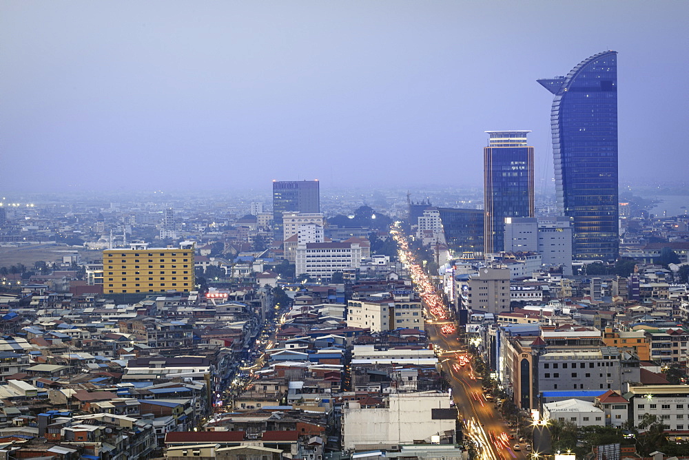 View of the city centre and downtown Central business district, Phnom Penh, Cambodia, Indochina, Southeast Asia, Asia