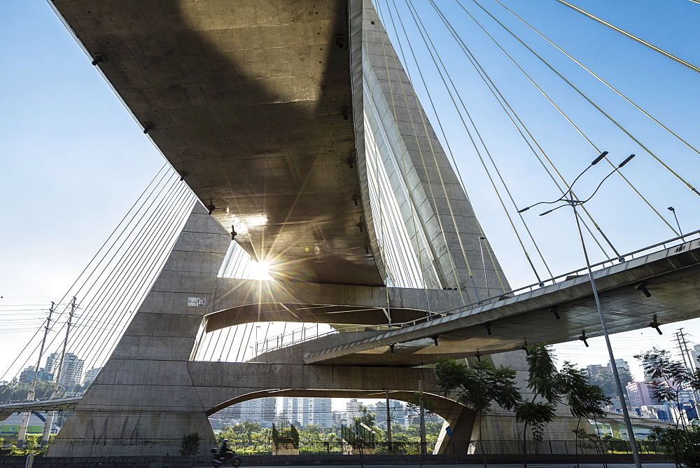 Octavio Frias de Oliveira Bridge by Joao Valente Filho in the Brooklin district of Sao Paulo, Brazil, South America