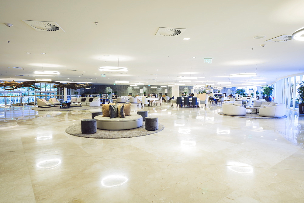 Interior lobby bar in the newly refurbished Hotel Nacional by architect Oscar Niemeyer, Rio de Janeiro, Brazil, South America